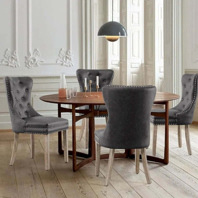 CHUN YI Faux Leather Modern Button Rivet Wing-back Dining Chair (Set of 2)