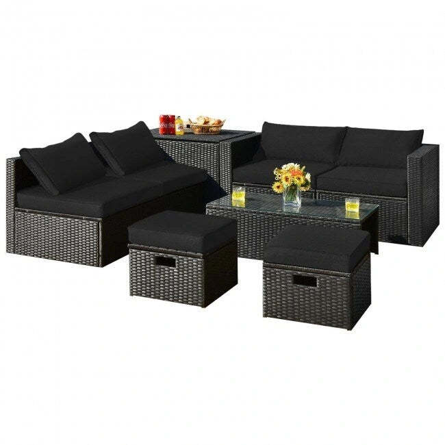 8 Pieces Patio Rattan Storage Table Furniture Set - 25 x 25 x 4 (L x W x D)