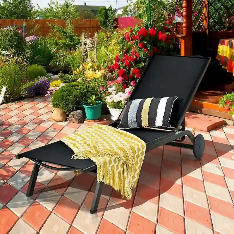 Costway Outdoor Lounge Chair Chaise Reclining Aluminum Fabric - See Details