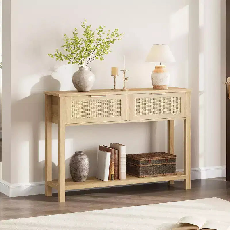 Entryway Table with 2 Drawers, Console Table for Entryway, Wooden Sofa Table with Storage, Boho Console Table for Living Room, Hallway Foyer Table