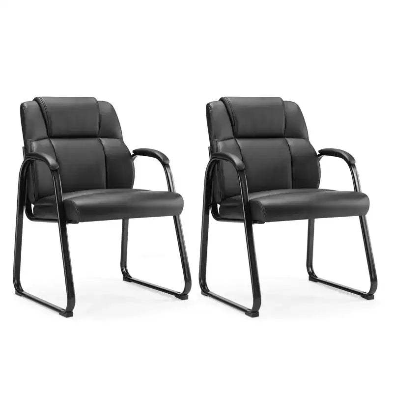 JIONJOY Big and Tall Office Guest Chair Leather Executive Waiting Room Chairs Set of 2 | Black