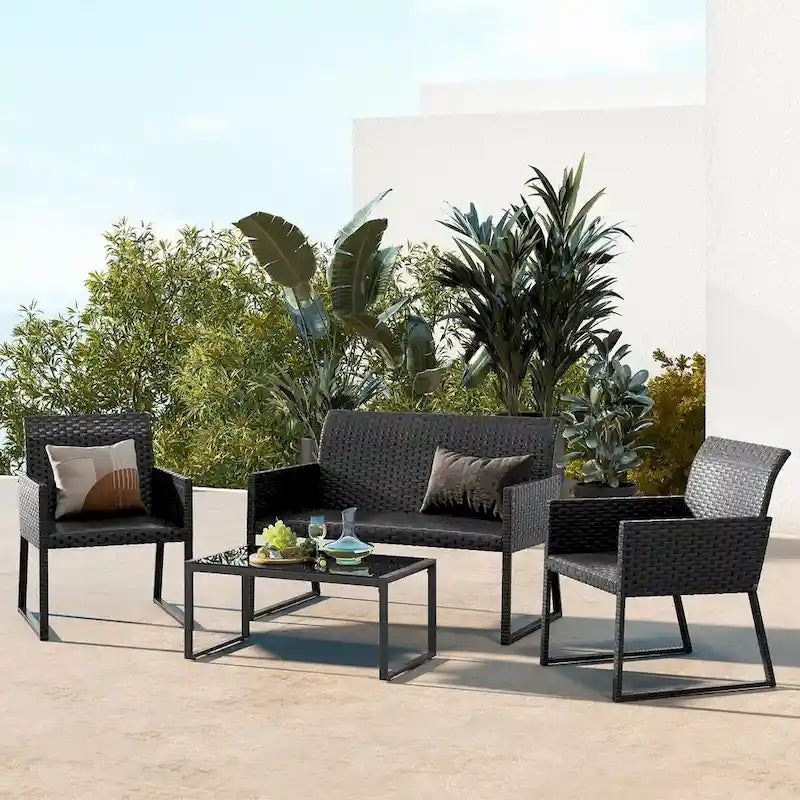 Costway 4 PCS Patio Wicker Furniture Set Outdoor Conversation with - See Details