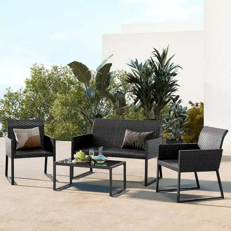 Costway 4 PCS Patio Wicker Furniture Set Outdoor Conversation with - See Details