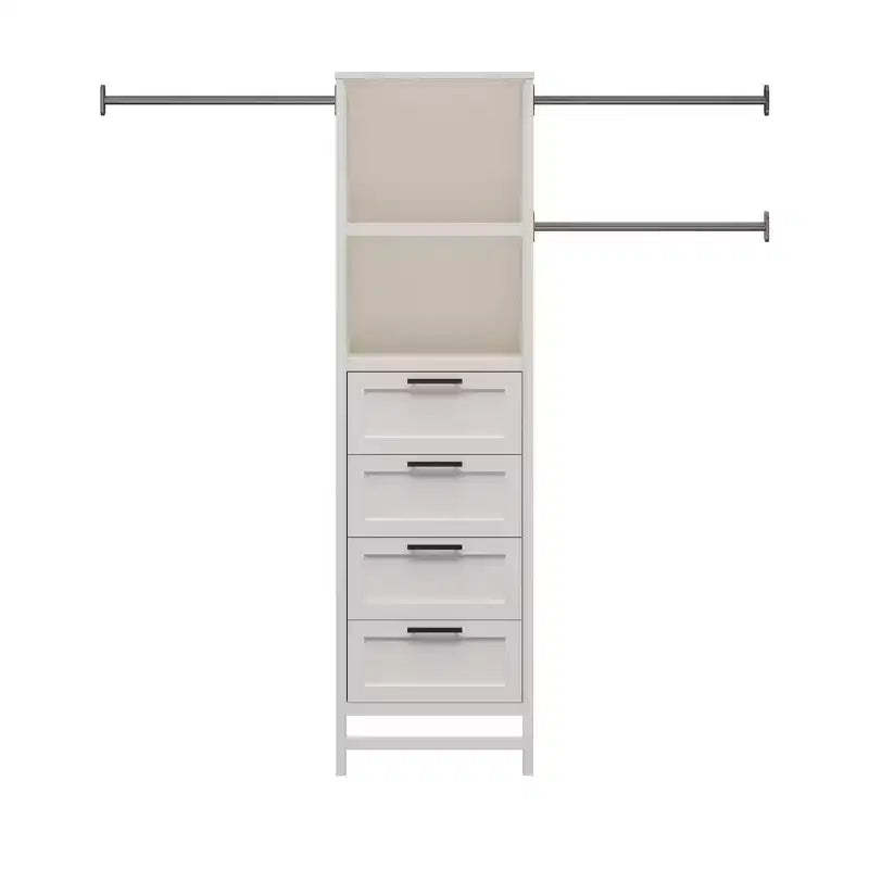 Systembuild Evolution Luxe 4-Drawer/3 Adjustable Clothing Rod Closet Tower, Ivory Oak
