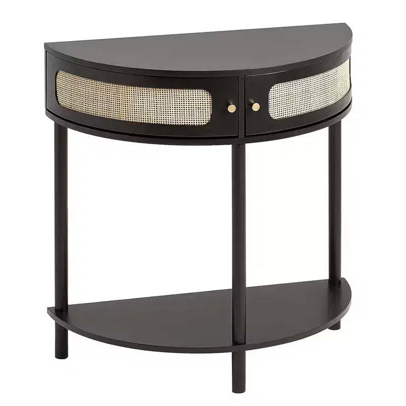 Rattan Console Table with 2 Storage Compartments and Anti-Tip Design