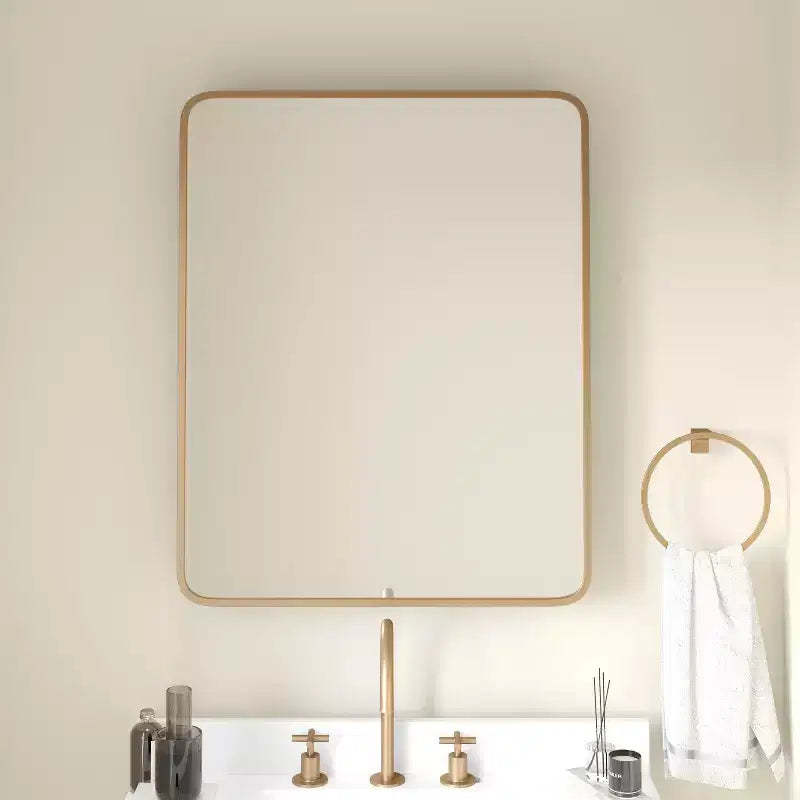 Emma and Oliver Jackie Metal Framed Bathroom Medicine Cabinet with Reversible, Recessed Design and Beveled Rounded Mirror
