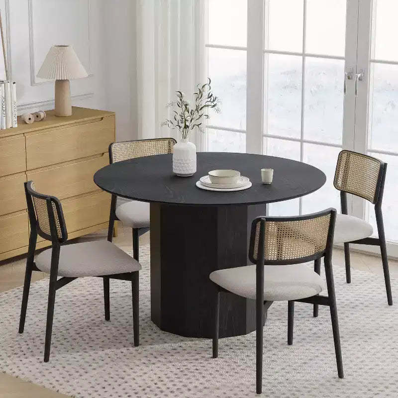 Dovelina Mid-Century Round Dining Table Wood Kitchen Table Dining Room Table for 4 People - Black