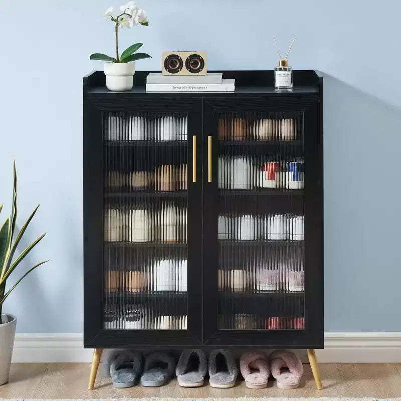 Garvee Shoe Cabinet with Glass Doors, 5-Tier Entryway Shoe Organizer Storage Rack with Large Storage and Adjustable Shelves for Hallway, Living Room
