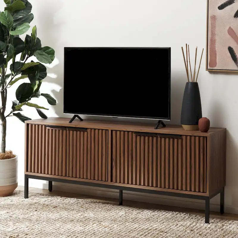 SAFAVIEH Deandra 4-Door Entertainment Media Stand (Fits Up To 65 Flatscreen TV) - 60.8 In. x 17.7 In. x 24.6 In. - 61Wx18Dx25H