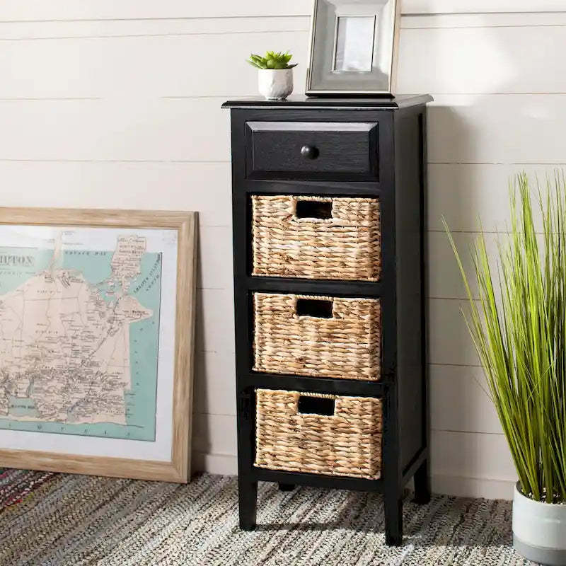 SAFAVIEH Hermine Distressed Black 4-Drawer Storage Side Table - 15 x 11.8 x 35.8 - 15Wx12Dx36H