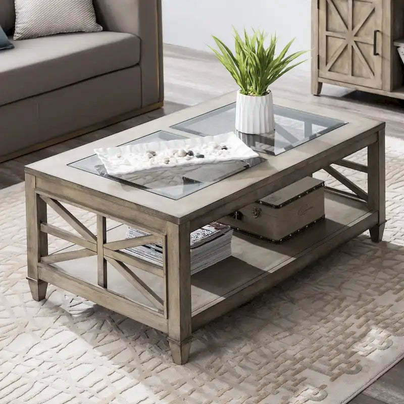 45.5 in. 19 in. Large Rectangle Glass Coffee Table,1-Tier Shelf