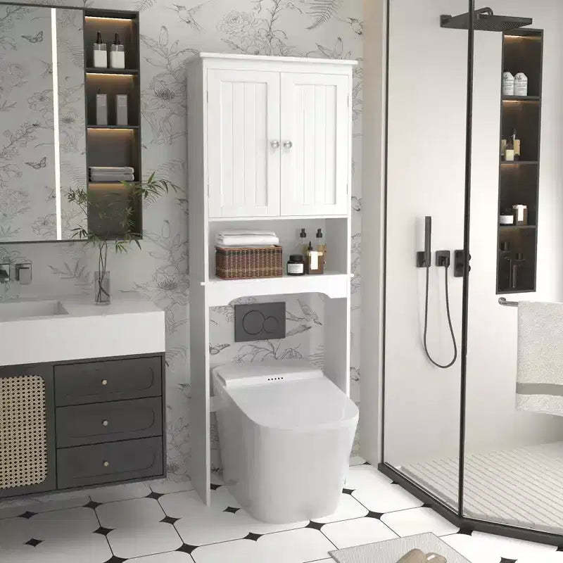 Over The Toilet Storage Cabinet, Bathroom Space Saver Storage Shelf, Freestanding Bathroom Cabinet Organizer With 2 Doors & Open Shelf