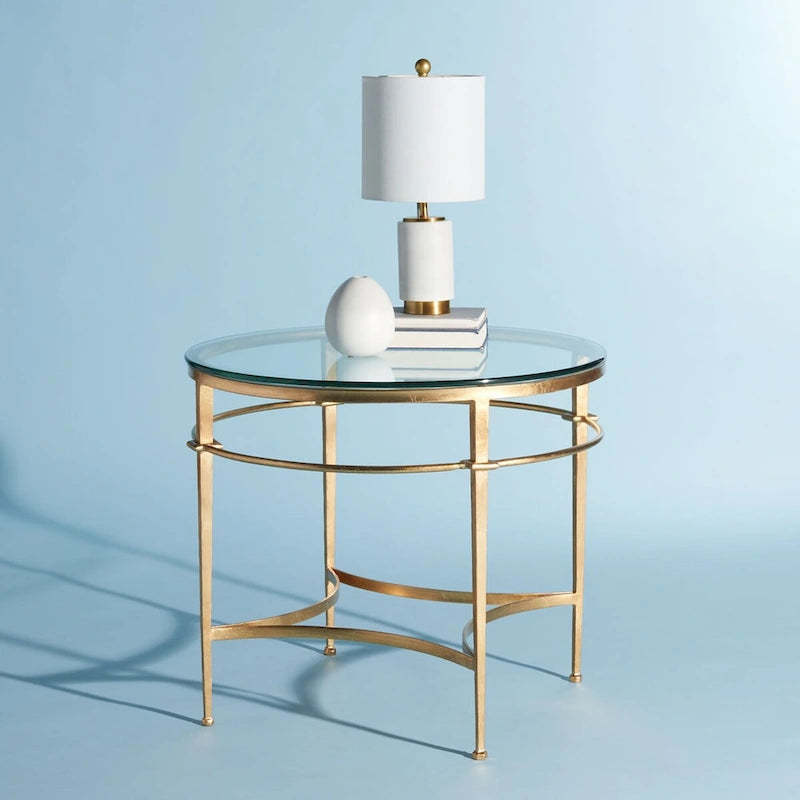 SAFAVIEH Couture Venie Round Antique Gold Glass Side Table - 27 W x 27 D x 23 H - 27Wx27Dx23H