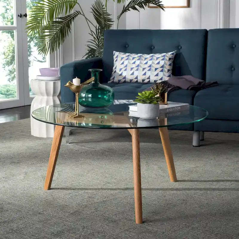 SAFAVIEH Rachelle Mid-Century Round Glass Coffee Table - 35.4 x 35.4 x 17.7 - 35Wx35Dx18H