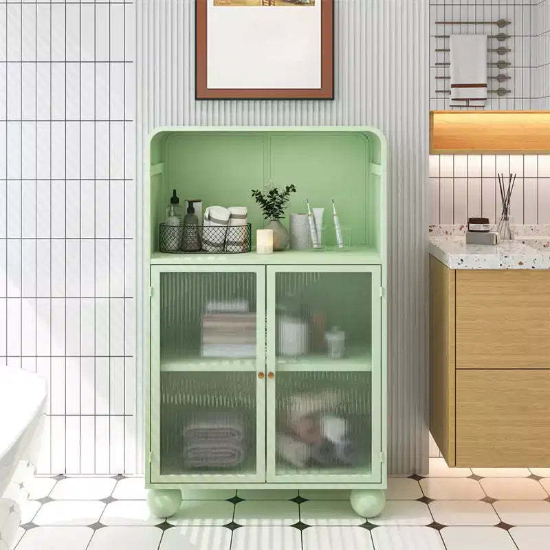 Bathroom Floor Storage Cabinet, Wooden Kitchen Cupboard with Glass Doors, Freestanding Display Storage Cabinet for Bathroom Living Room Entryway