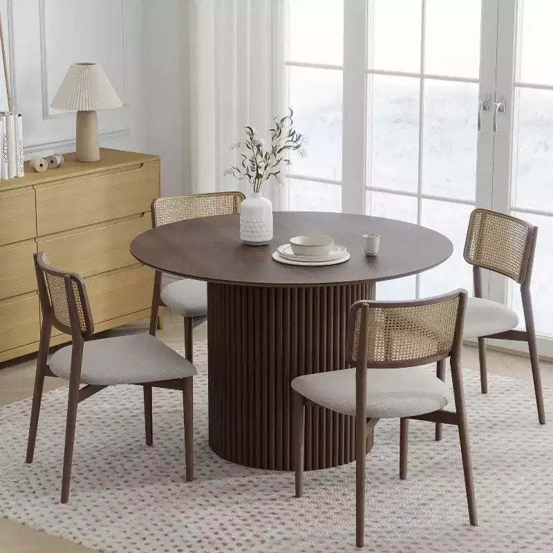 Dovelina Mid-Century Round Dining Table Wood Kitchen Table for 4 People - Walnut