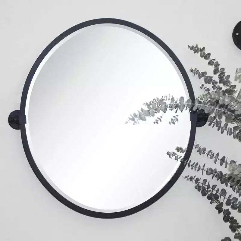 TEHOME Javel Black Metal Framed Pivot Oval Bathroom Mirror Tilting Beveled Vanity Mirrors for Wall, Overall 27.03 x 26 inches (Mirrror 23 x 26 inches)