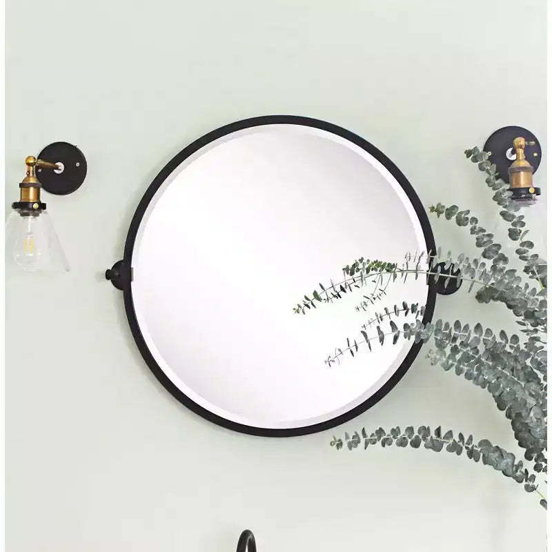 TEHOME Opeline Circle Matt Black Metal Frame Round Tilting Beveled Vanity Mirrors for Wall, Overall 30.05 x 26 inches (Mirrror 26 x 26 inches)