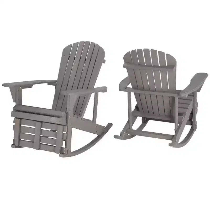 Jiallo Zero Gravity Collection Dark Gray Adirondack Rocking Chair with Built-in Footrest - Set of 2 Rocking Chairs