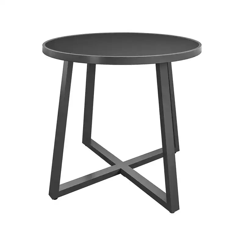 COSCO Indoor/Outdoor 35 Round Dining Table with Glass Top, Dark Gray