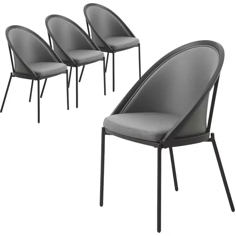 LeisureMod Urbane Collection Upholstered Dining Chair Set of 4  Vinyl Seat with Stainless Steel Legs, Modern Kitchen, Dining Room, Cafe Seating