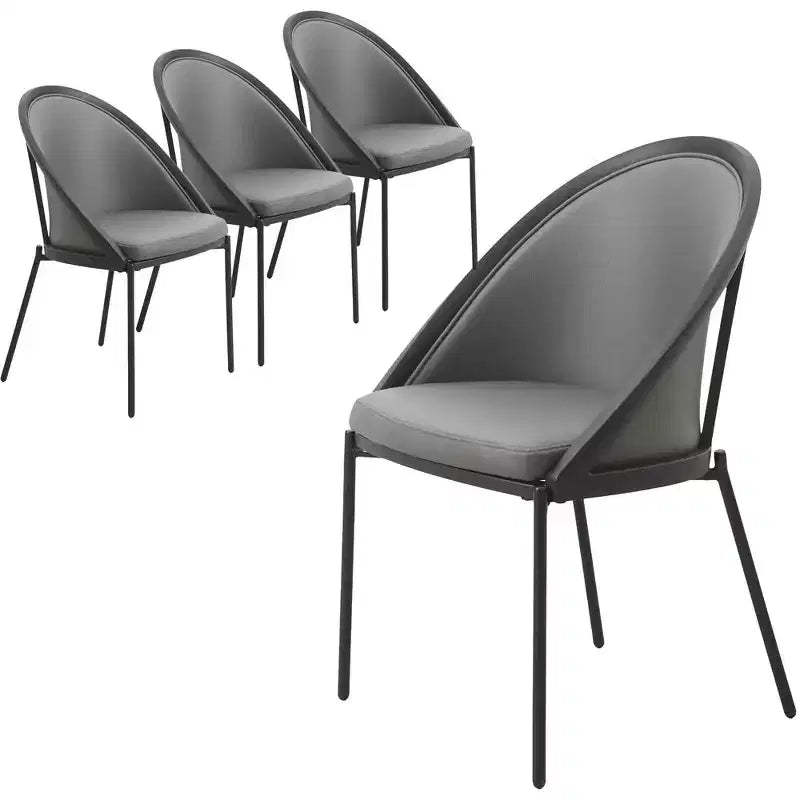 LeisureMod Urbane Collection Upholstered Dining Chair Set of 4  Vinyl Seat with Stainless Steel Legs, Modern Kitchen, Dining Room, Cafe Seating