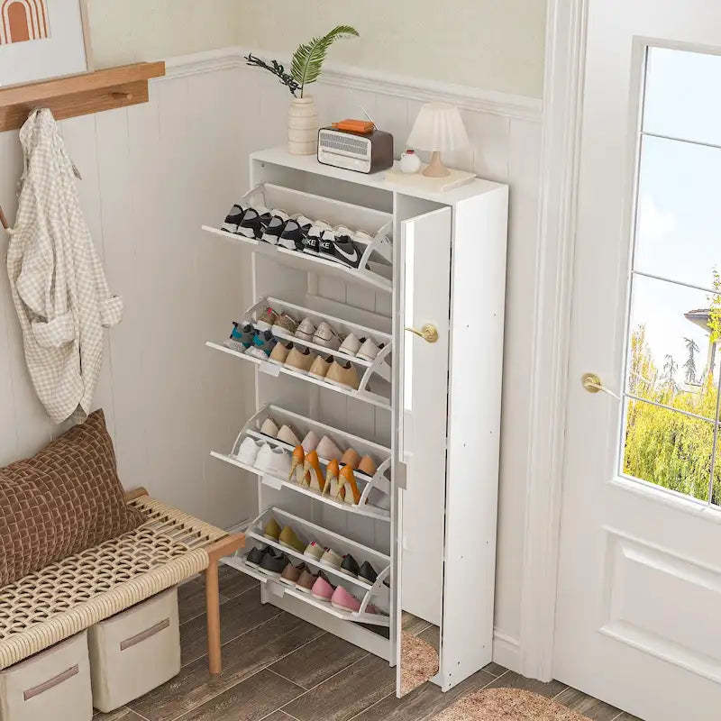 Shoe Organizer w/Mirror Elegant Space Enhancer Entryways Shoe Cabinet