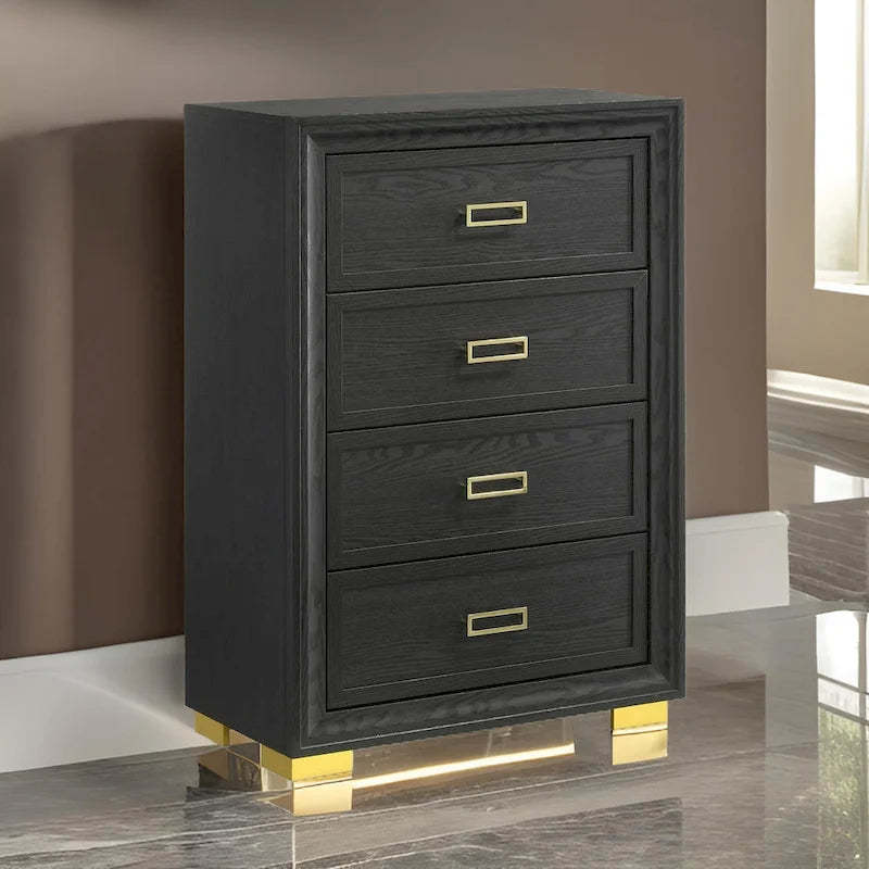 Nio 48 Inch Tall 4 Drawer Dresser Chest, Bracket Legs, Frame Handles, Gray