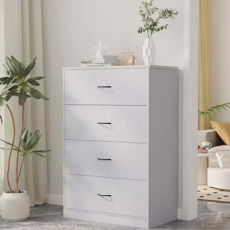 4 Drawer Dresser for Bedroom Modern Chest of Drawers with Steel Frame MDF Storage Gray
