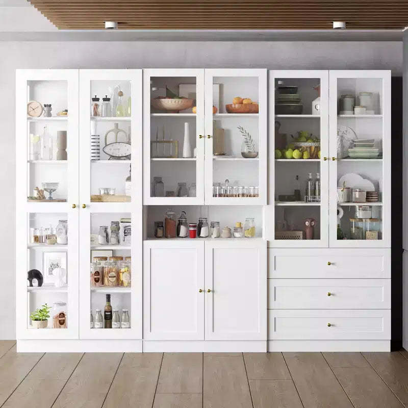 Famapy Combo Glass Doors Display Cabinet Bookshelf Organizer Pantry