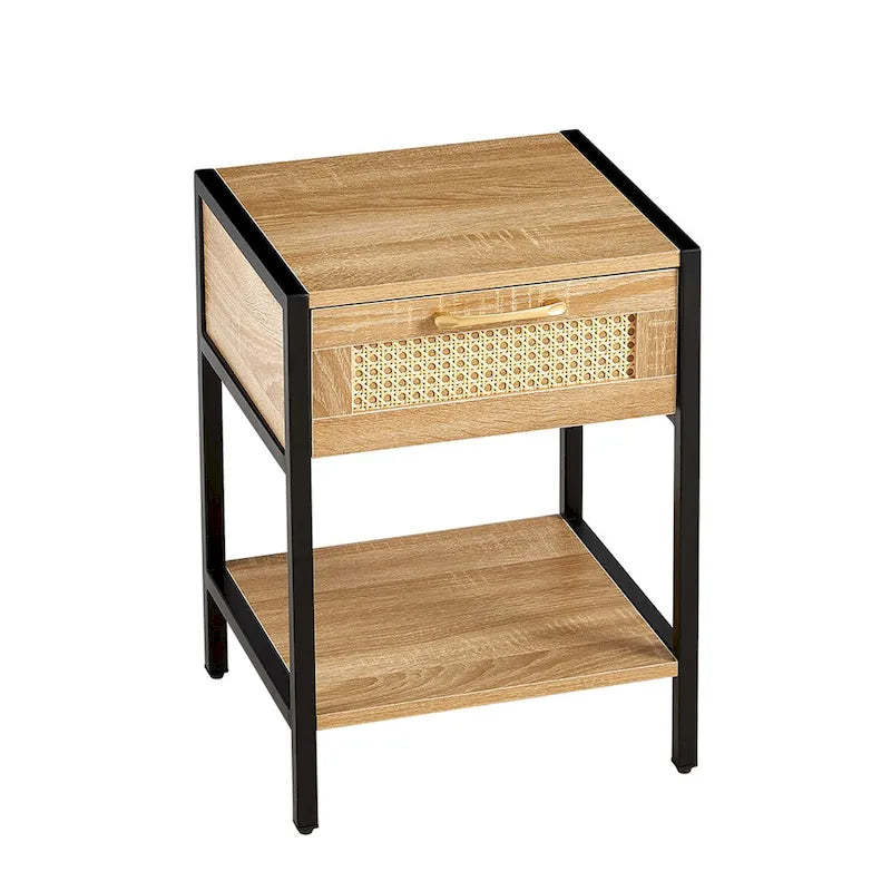 Natural Rattan 1-Drawer White/Brown Nightstand Bedroom Sofa Side Table Bedside Furniture