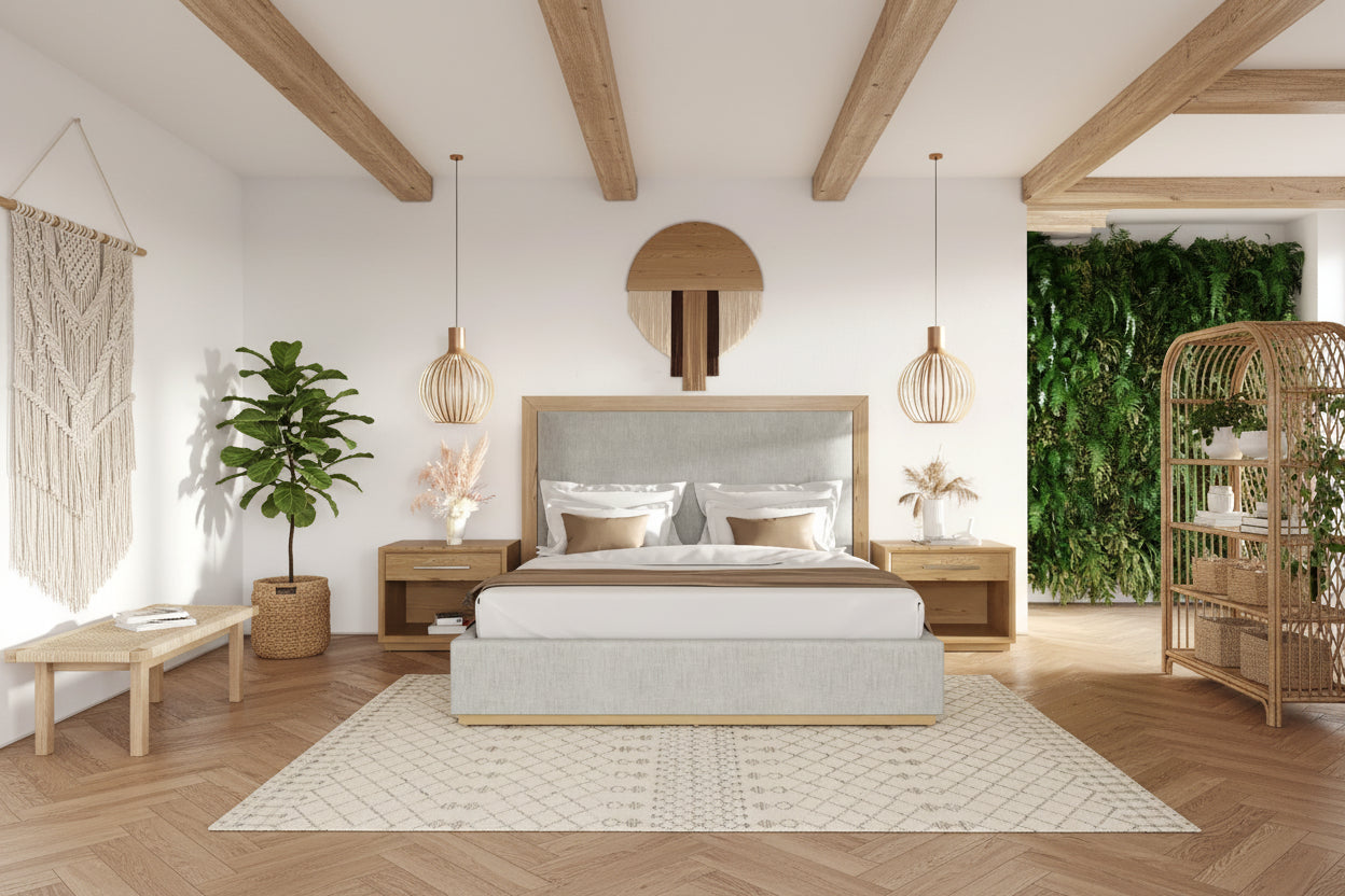 Nova Domus Santa Barbara Modern Grey Fabric & Natural Bed