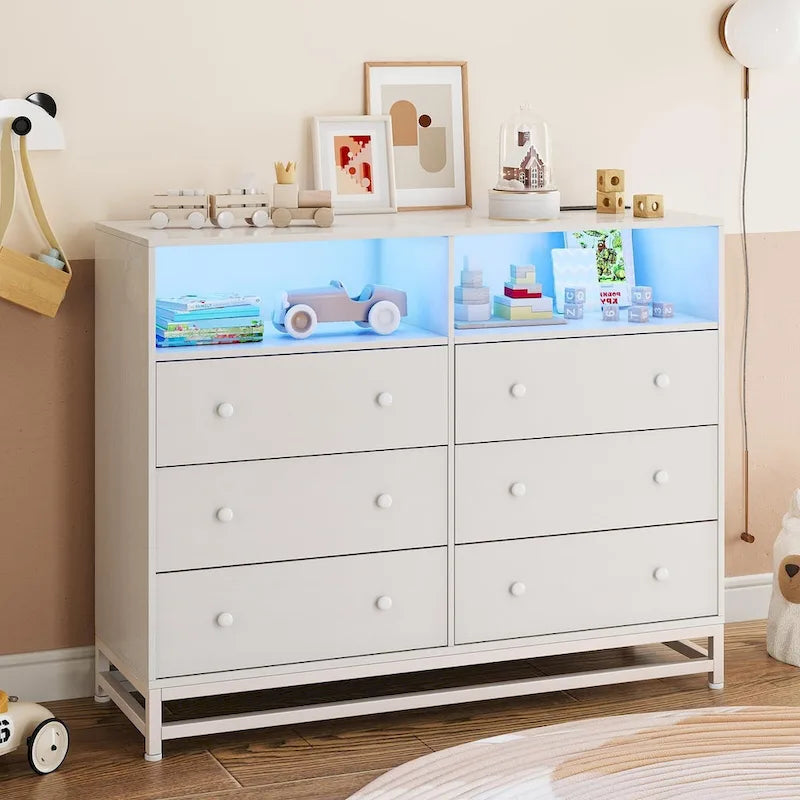 Wide Dresser for Bedroom with Charging Station