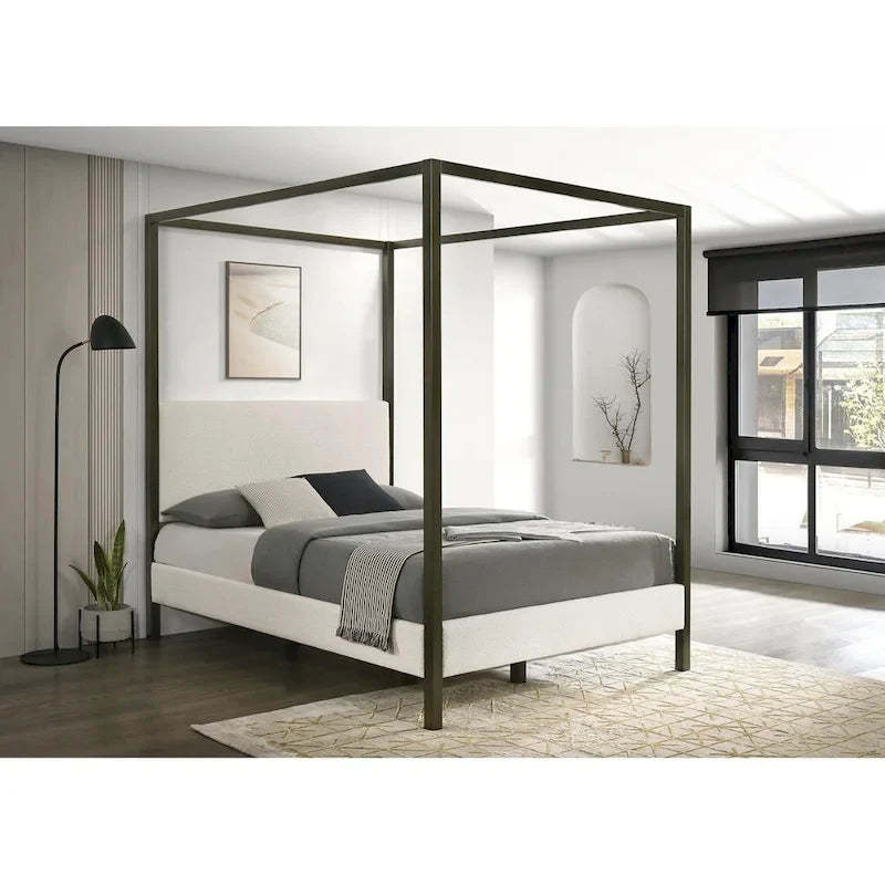 Mellie Vanilla Upholstered Canopy Bed