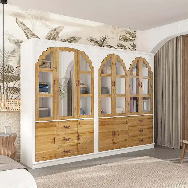 Vintage-Inspired Grand Closet Dual Wardrobe Set with Metal Accents