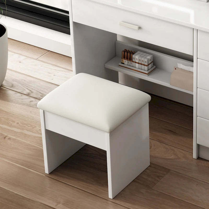 Vanity Desk with Mirror and Lights with open shelves and Chair,Table Set with 3 Color Lighting Brightness Adjustable,5 Drawers