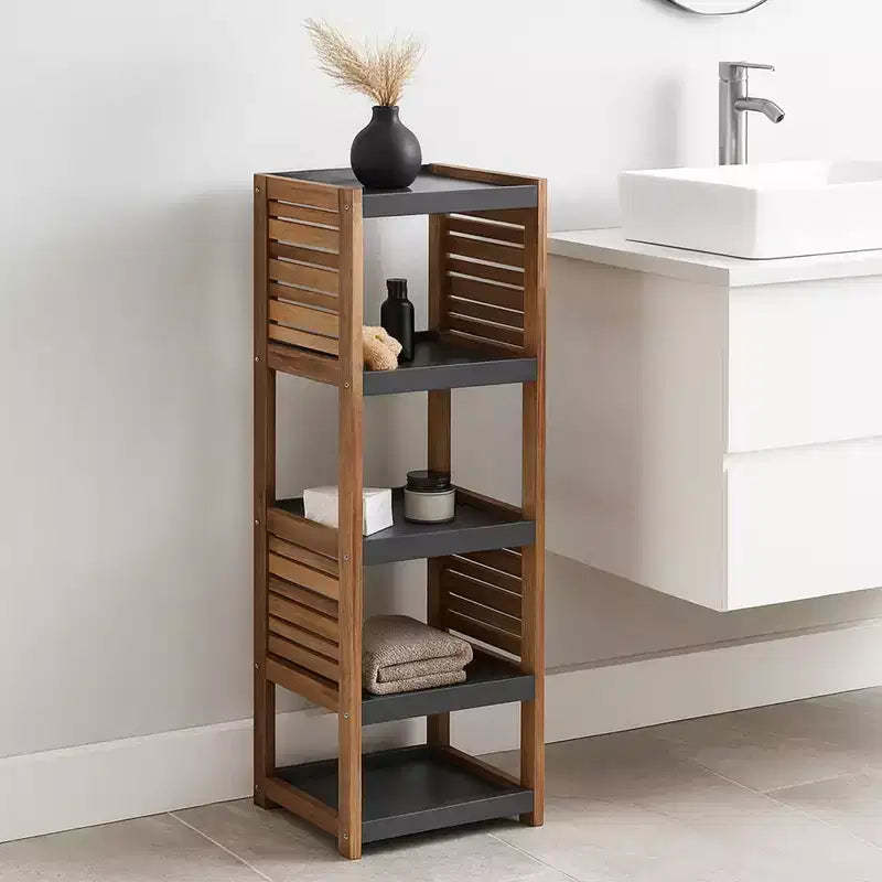 Evideco French Home Goods Bath Linen Storage Floor Shelf Elements Acacia - Gray Wood