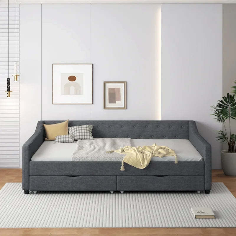 Full Size Upholstered Daybed with Drawers For Bedroom