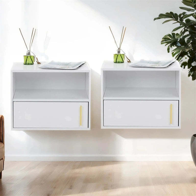 Wall-Mounted Wood Nightstand with Swing Door (Set of 2)