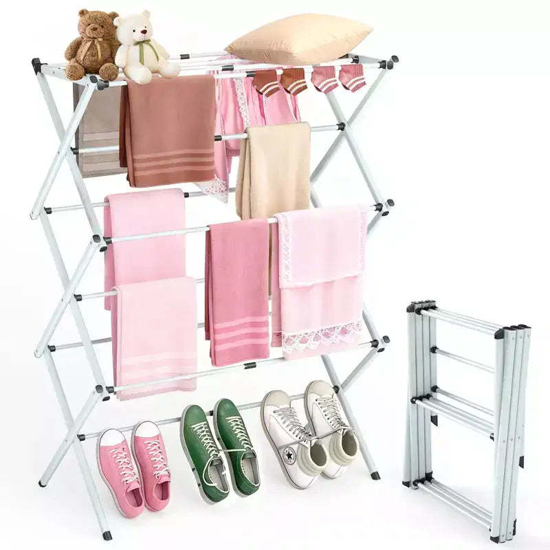 Folding Clothes Drying Rack Portable Laundry Dry Rack Multi-Level Towel Hanger Stand White