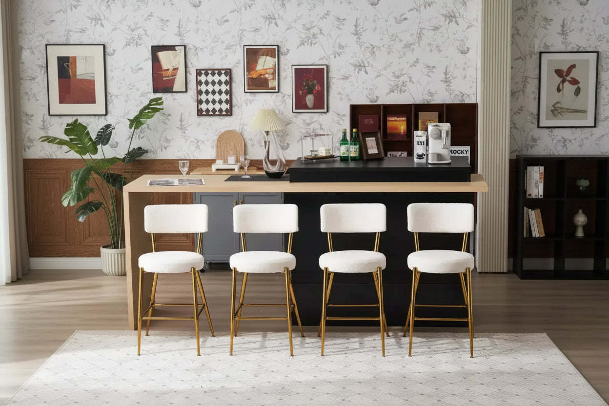 HOMLUX 24.8 Bar Stool Set of 4 Pub Counter Height Dining Chairs w/Gold Legs,White/Black