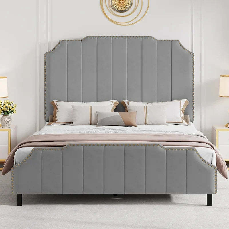 Moasis Queen 61 Flannel Upholstered Headboard Bed Frame