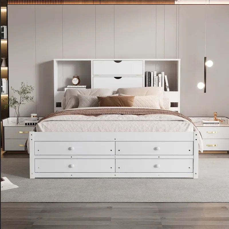 Queen Size Platform Bed with Storage Headboard