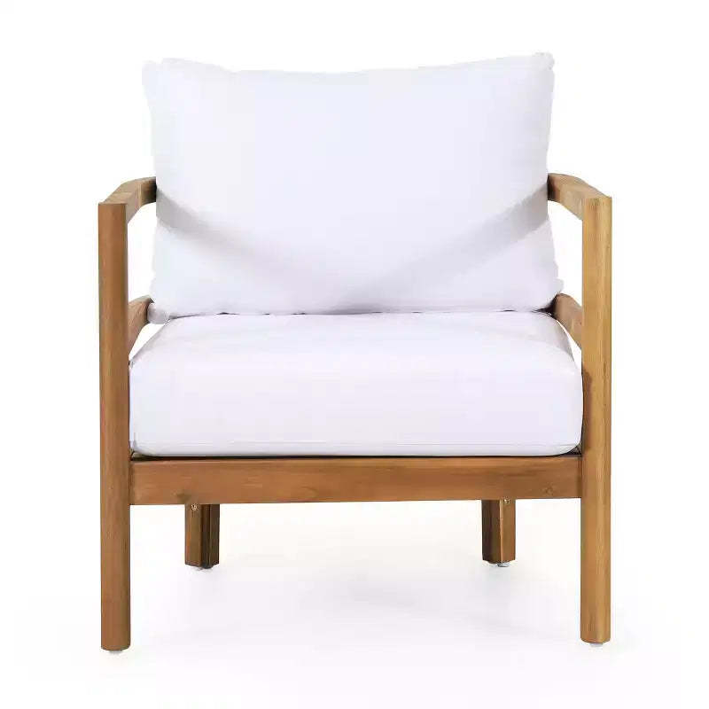 Christopher Knight Home Ellendale Outdoor Acacia Wood Club Chair with Cushions,Teak and White