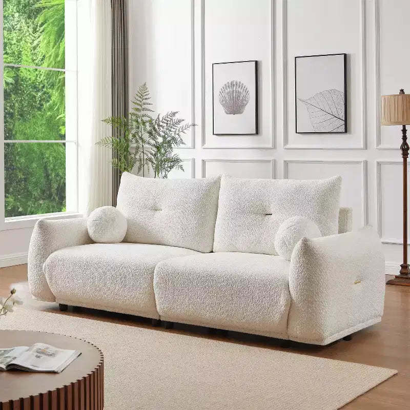 90''W Faux Lamb's Wool Loveseat Sofa, Comfortable Sofa Couch with 2 Ball Pillows 4S - ModernLuxe