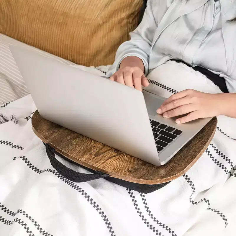 Lap Desk Bed Tray Laptop Table with Handle 12.6 x 15.7 x 3.1 Inches, Rustic Brown
