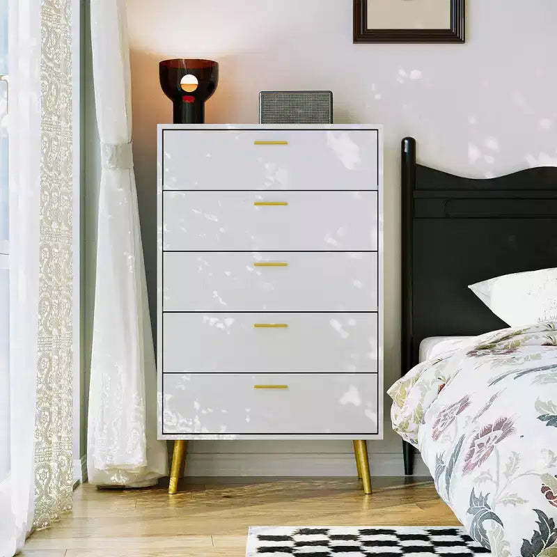Famapy Vertical Dresser Storage Cabinet White 5 Drawer Large Storage Space Tall Cabinet Legs