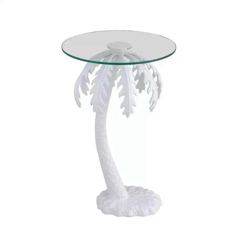 JONATHAN Y Vince Mid-Century Vintage Glass Top Metal Palm Tree End Table