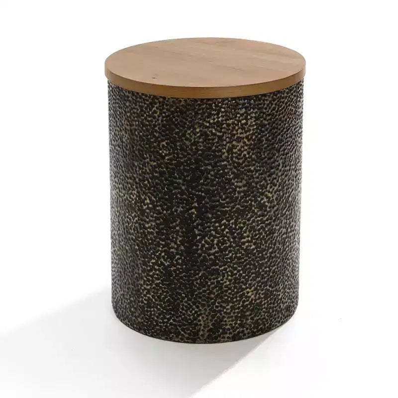 LuxenHome 20.3 Round Side Table, Iron End Table with Wood Top, Black and Gold Hammered, Small Side Table for Living Room, Bedroom, Couch Multicolored