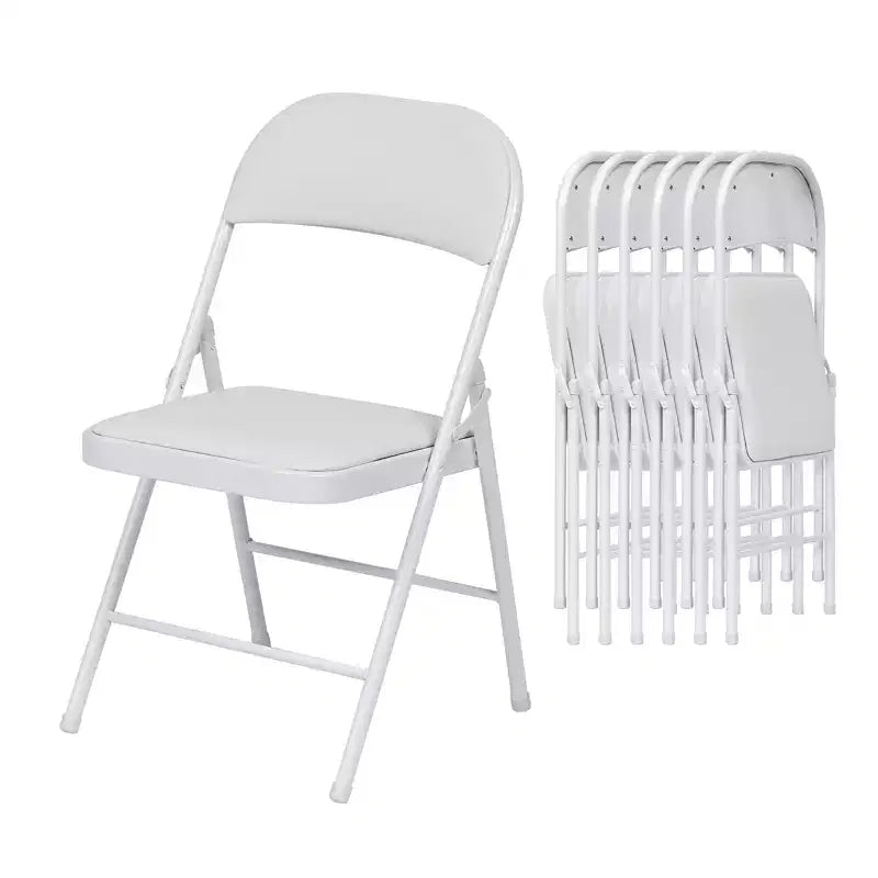 SUGIFT 6 Pack Folding Chairs with Padded Seats, Metal Frame with Pu Leather Seat & Back, White